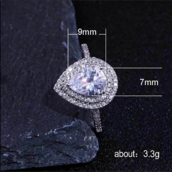 NEW PEAR CUT 925 STERLING STERLING DIAMOND RING, CUTE RING, SHINY RING. - Picture 4 of 6